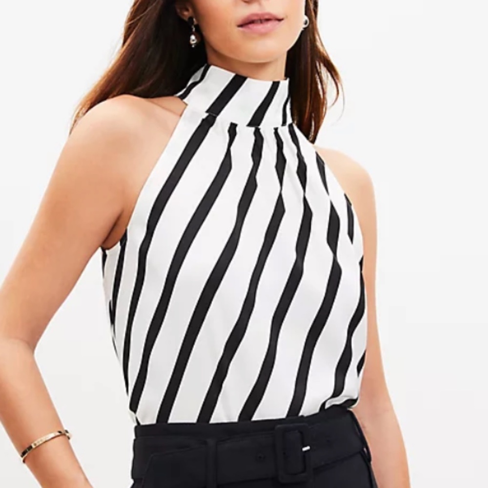 LOFT Striped Back Ribbon Halter Top